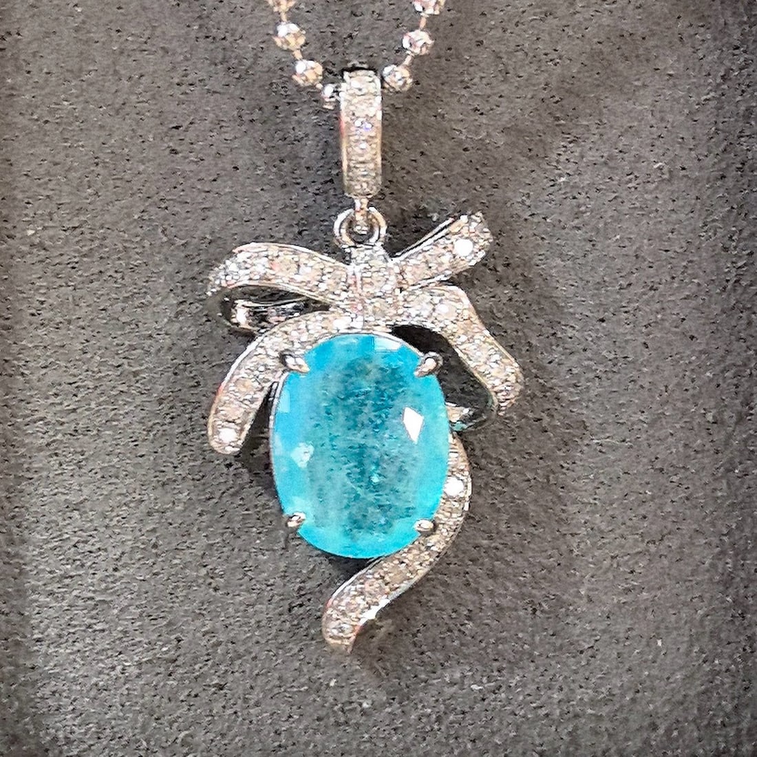 14k Gold 2.76 Ctw Natural Paraiba Tourmaline & Diamond Pendant( Without Chain ) - 7