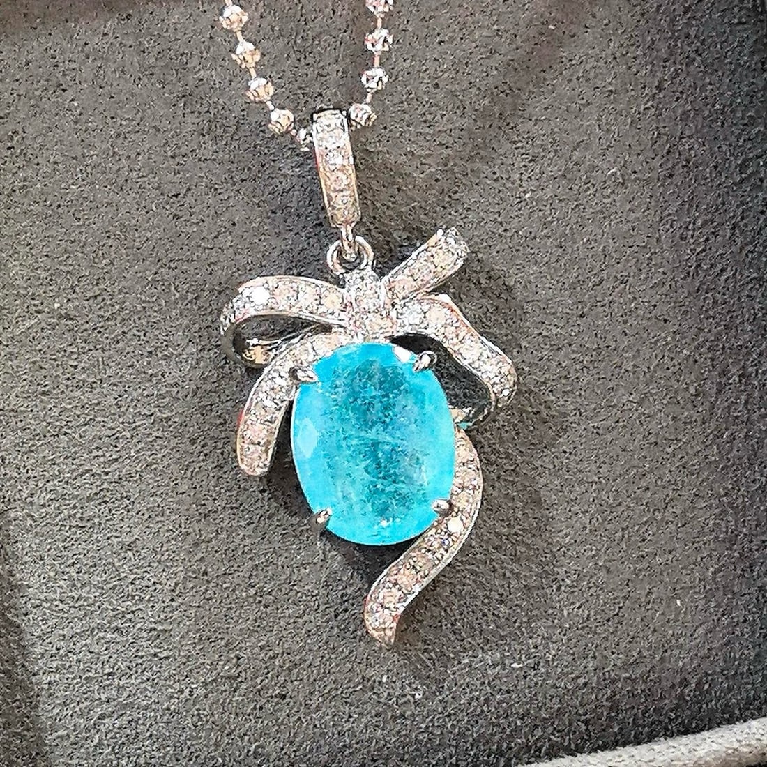 14k Gold 2.76 Ctw Natural Paraiba Tourmaline & Diamond Pendant( Without Chain ) - 8