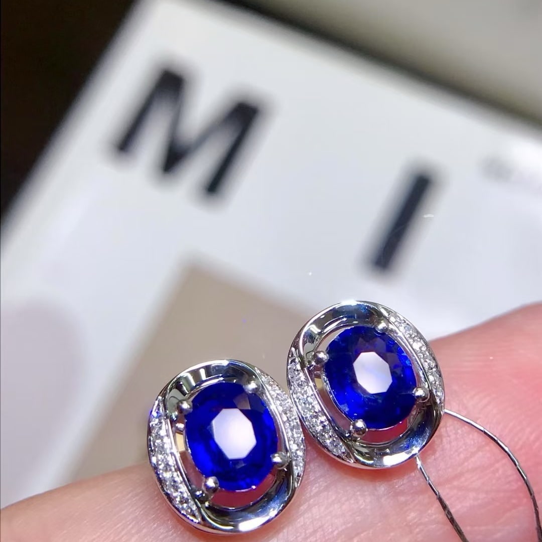 14k Gold 1.5 Ct Natural Sapphire & Diamond Earrings - 2