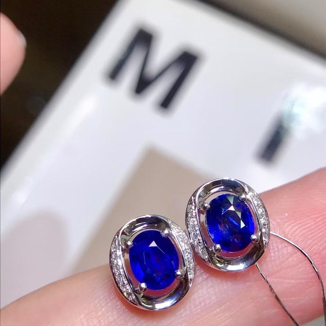 14k Gold 1.5 Ct Natural Sapphire & Diamond Earrings - 3