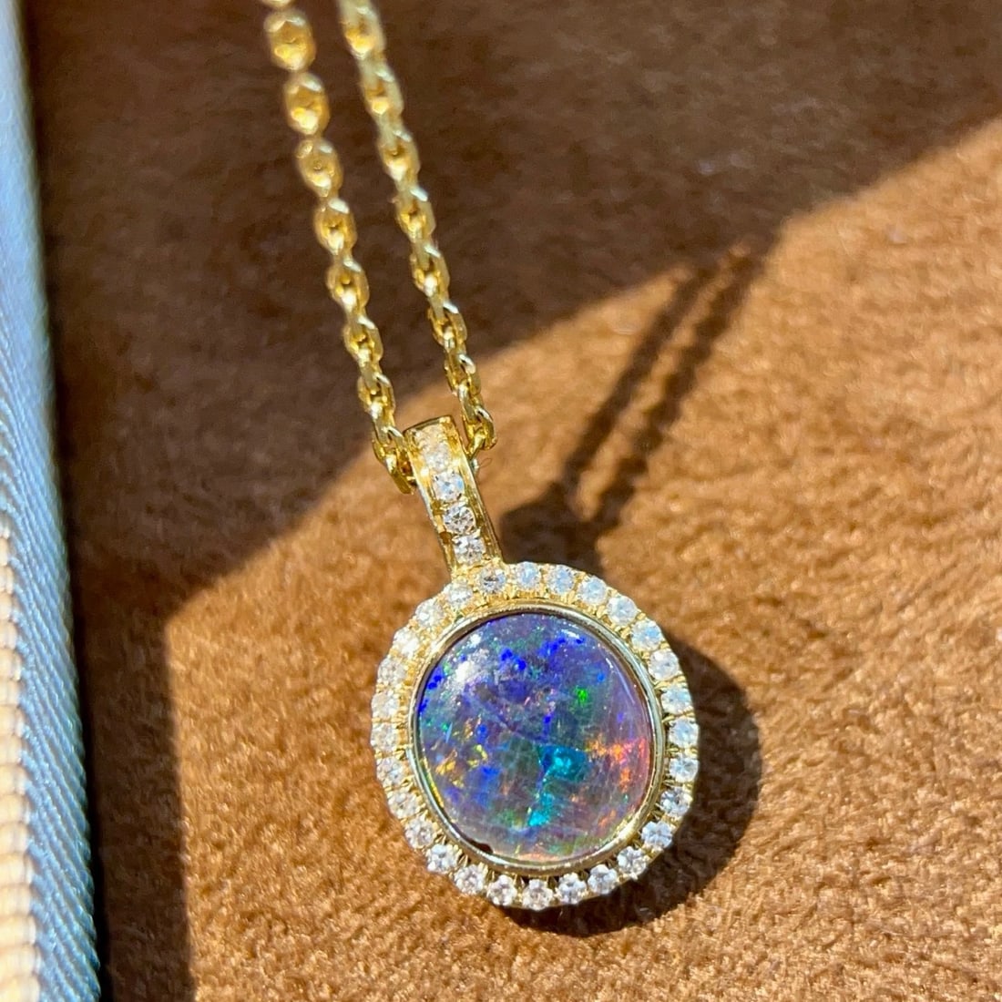 14k Gold 0.39 Ctw Natural Opal & Diamond Pendant( Without Chain ) - 2