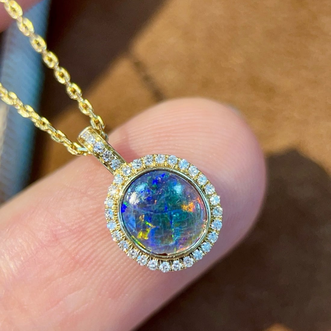 14k Gold 0.39 Ctw Natural Opal & Diamond Pendant( Without Chain ) - 4