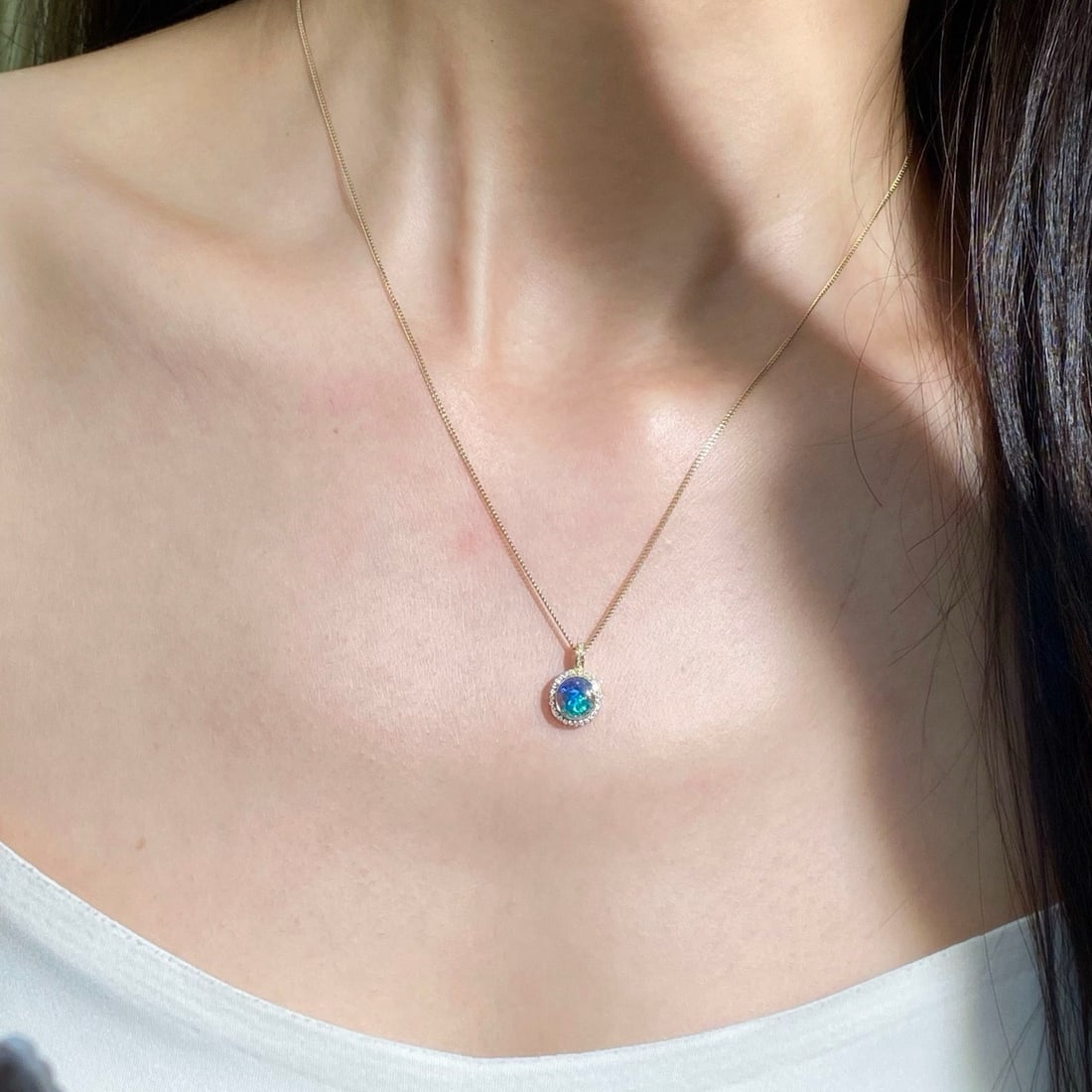 14k Gold 0.39 Ctw Natural Opal & Diamond Pendant( Without Chain ) - 6