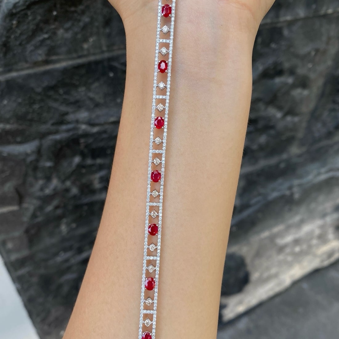 14k Gold 3.10 Ctw Natural Ruby & Diamond Bracelet - 2