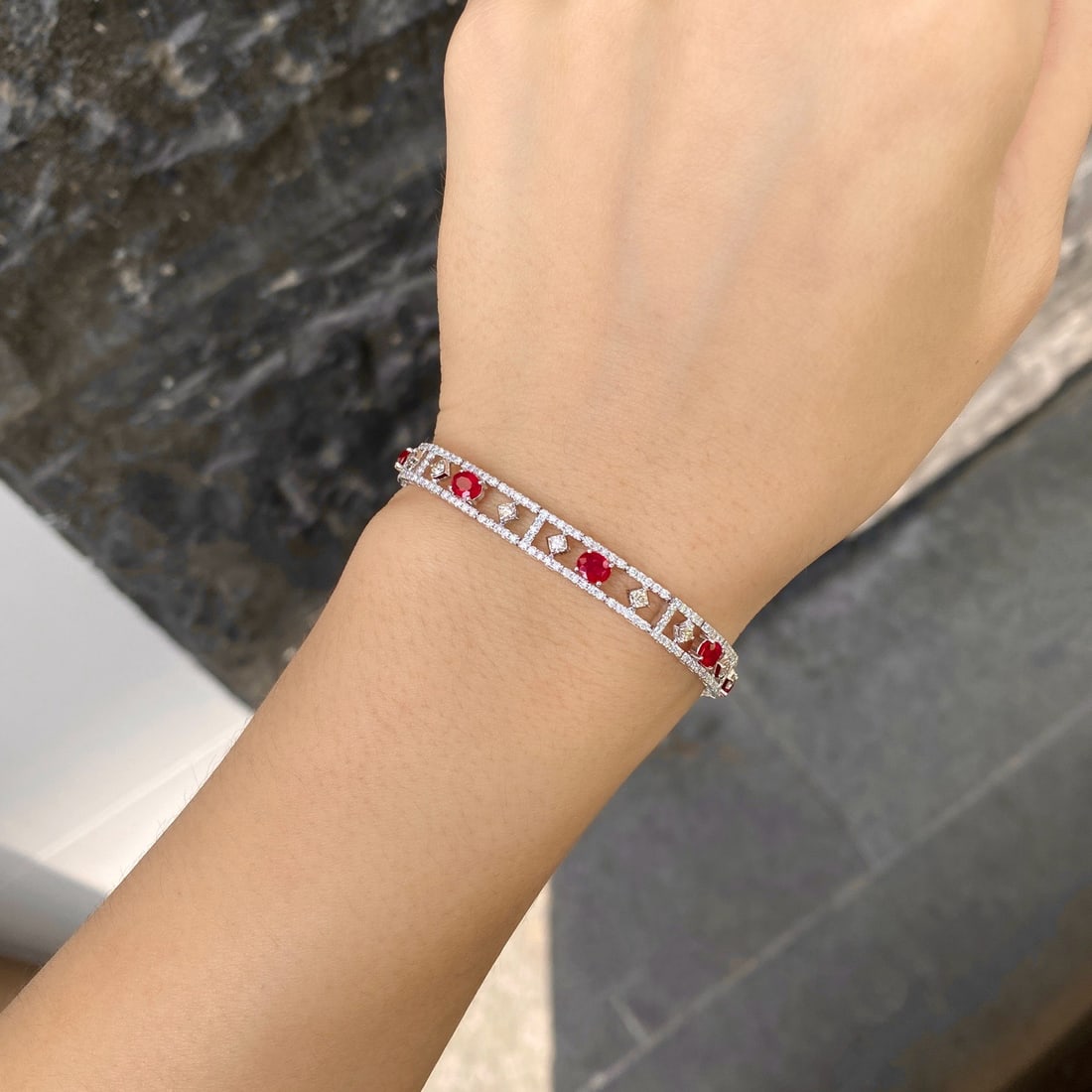 14k Gold 3.10 Ctw Natural Ruby & Diamond Bracelet - 5