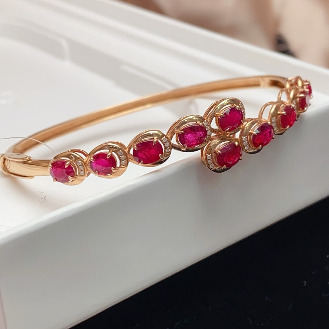 14k Gold 3.80 Ct Natural Ruby & Diamond Bangle - 2