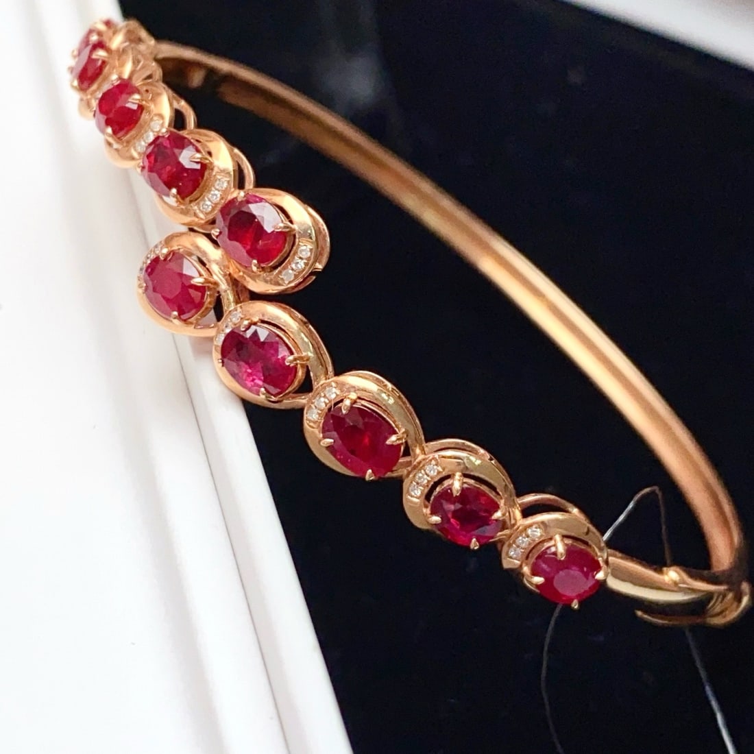 14k Gold 3.80 Ct Natural Ruby & Diamond Bangle - 3