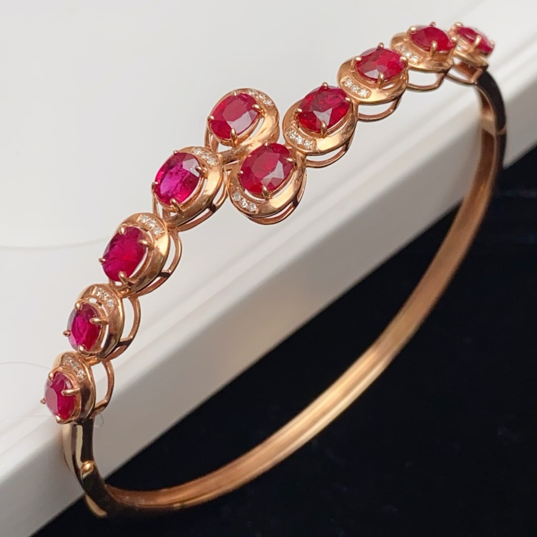14k Gold 3.80 Ct Natural Ruby & Diamond Bangle - 4