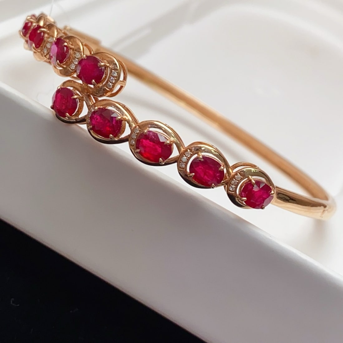14k Gold 3.80 Ct Natural Ruby & Diamond Bangle - 6
