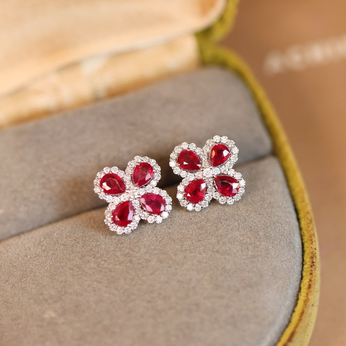 14k Gold 1.89 Ctw Vivid Red Natural Ruby & Diamond Earrings - 2
