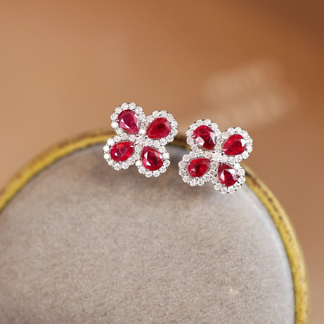 14k Gold 1.89 Ctw Vivid Red Natural Ruby & Diamond Earrings - 3