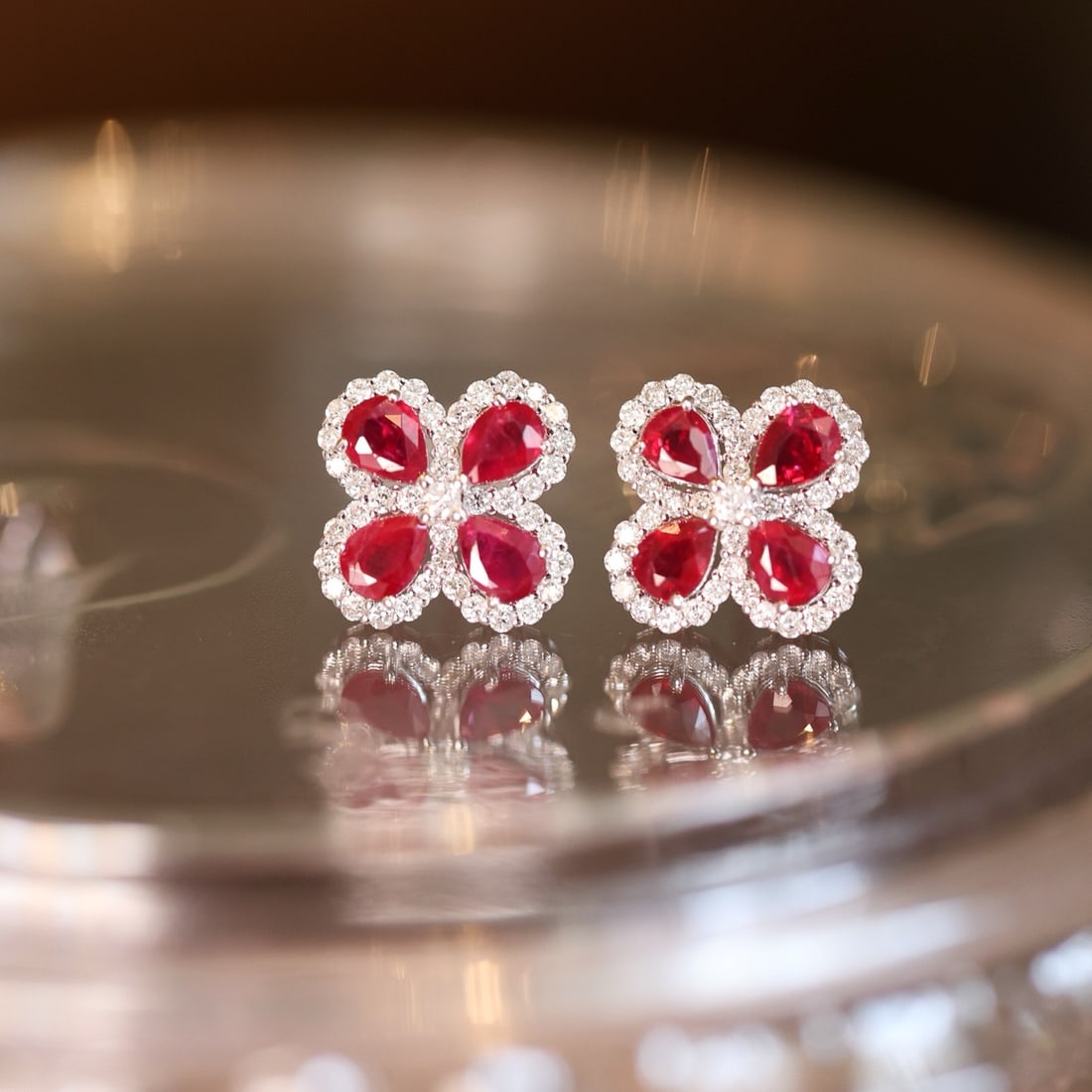14k Gold 1.89 Ctw Vivid Red Natural Ruby & Diamond Earrings - 4