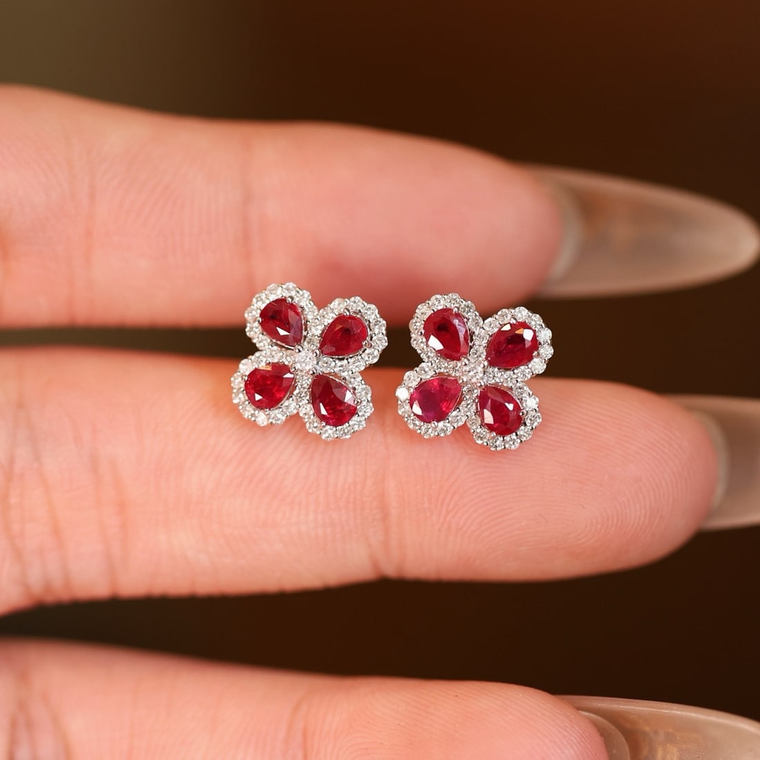 14k Gold 1.89 Ctw Vivid Red Natural Ruby & Diamond Earrings - 6