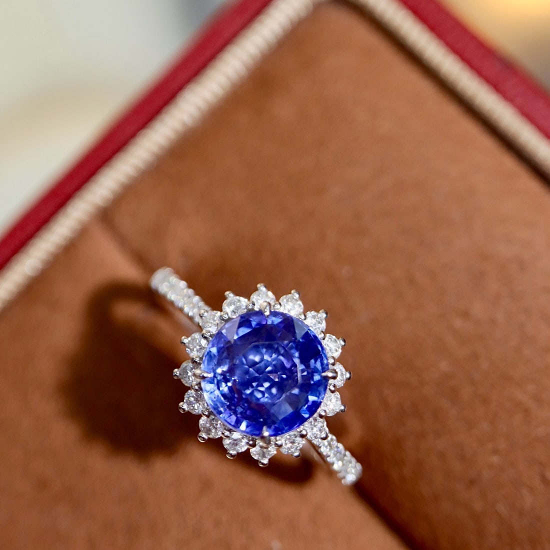 14k Gold 2.44 Ctw Natural Sapphire & Diamond Ring: Ref:231170300 // gold content:14k gold // ring size:7. 25us // // main gemstone:sapphire // shape:round // carat weight:2. 13ct // color:blue // treatment:natural // cut grade:g // // adjacent