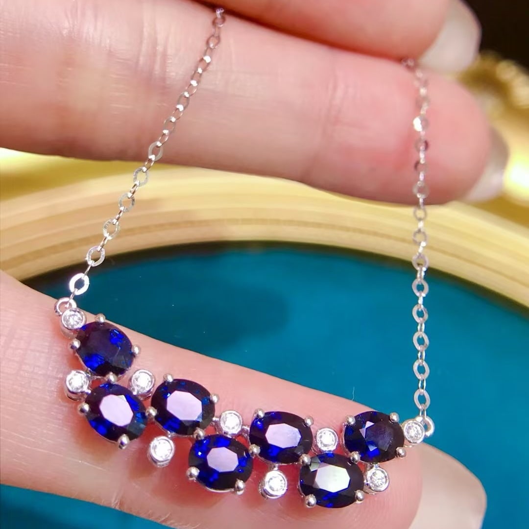 14k Gold 2.8 Ct Natural Sapphire & Diamond Necklace - 2