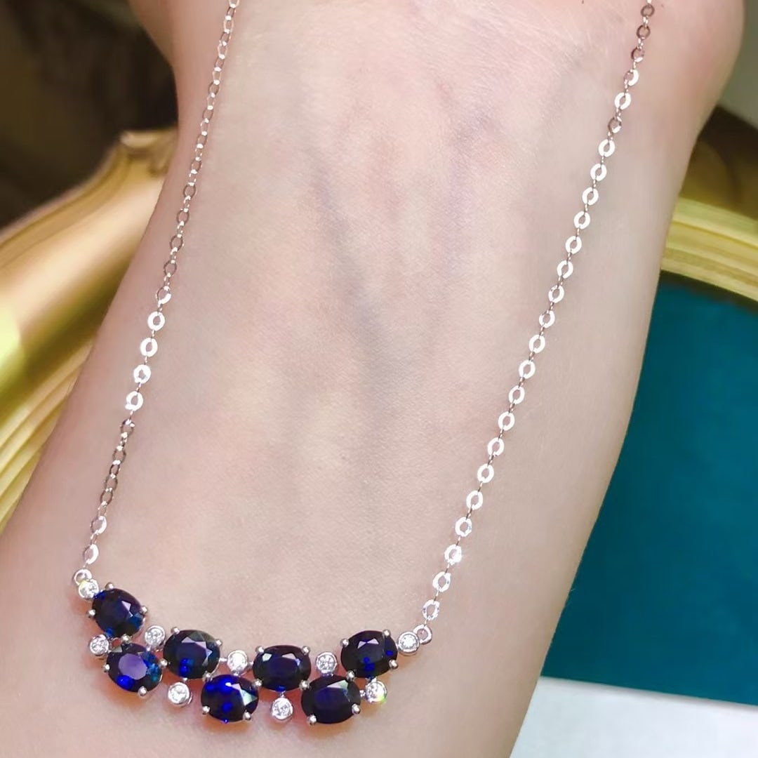 14k Gold 2.8 Ct Natural Sapphire & Diamond Necklace - 4