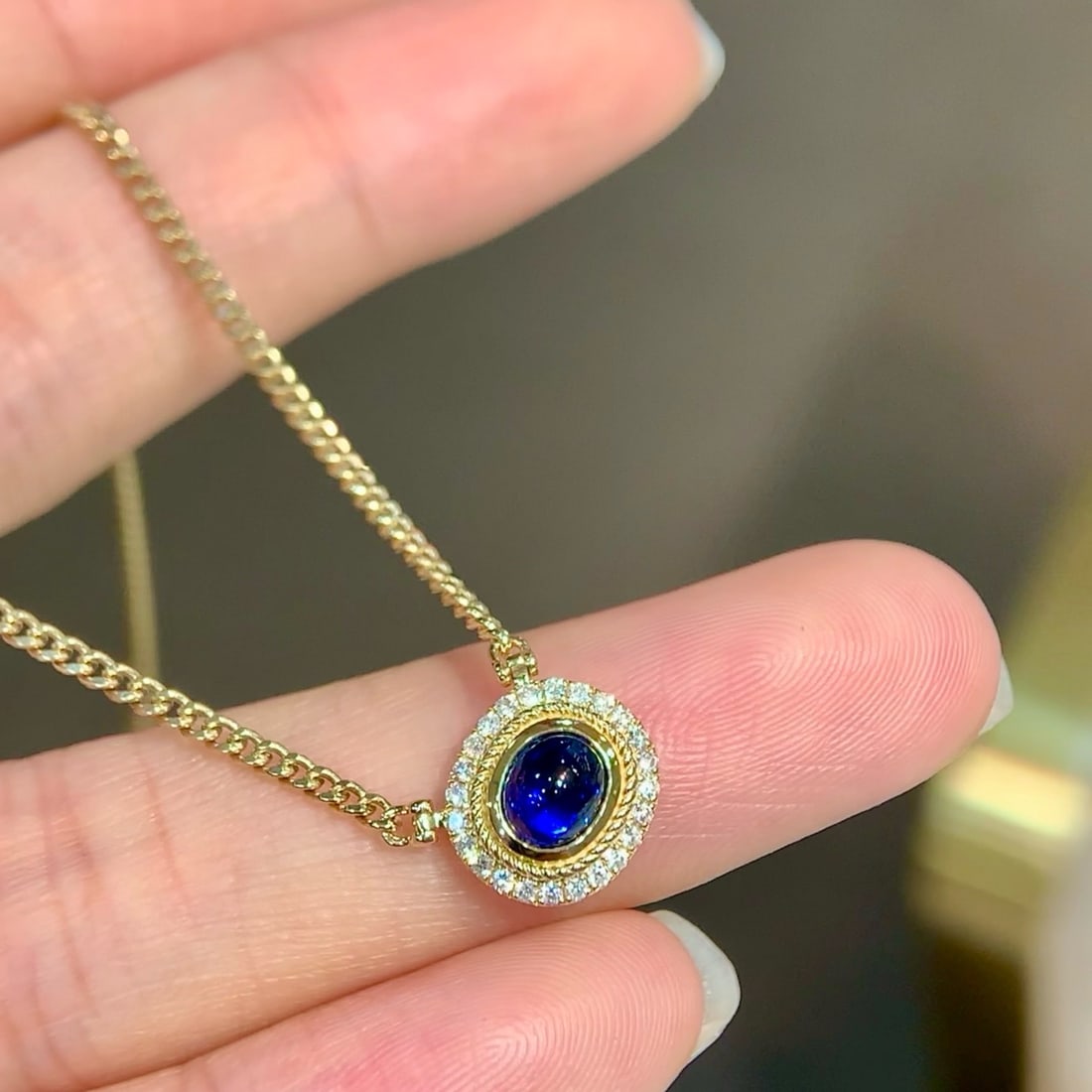 14k Gold 0.79 Ctw Vivid Blue Natural Sapphire & Diamond Necklace (1 of 6)