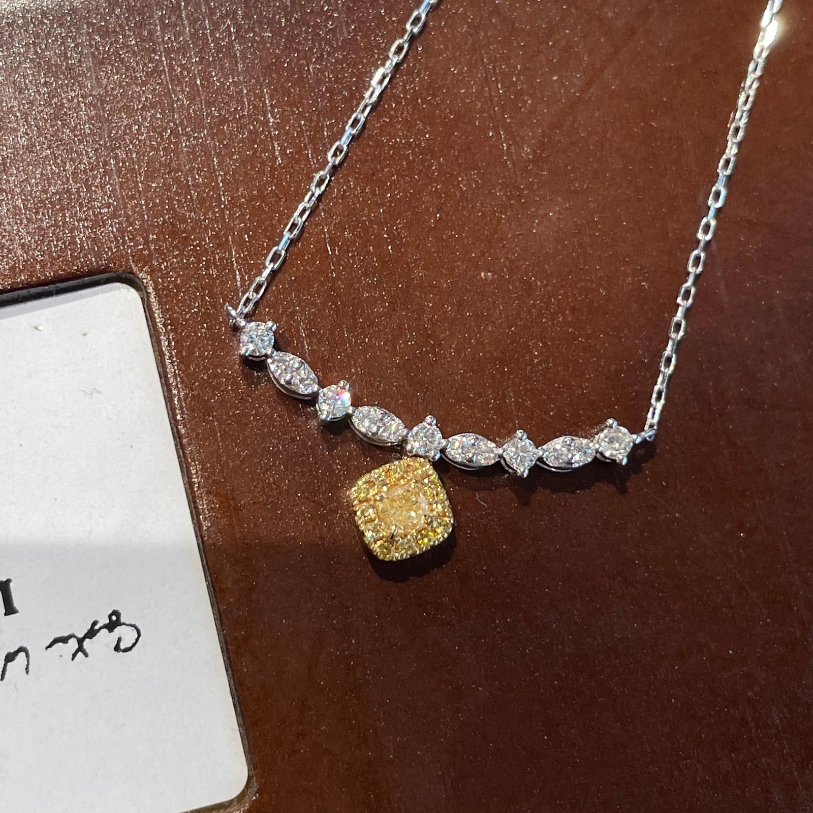 14k Gold 0.42 Ctw Natural Yellow Diamond & Diamond Necklace: Ref:231170309 // gold content:14k gold // main gemstone:yellow diamond // shape:cushion // carat weight:0. 15ct // color:yellow // treatment:natural // // adjacent gemstone 2 : diamond // shape:round