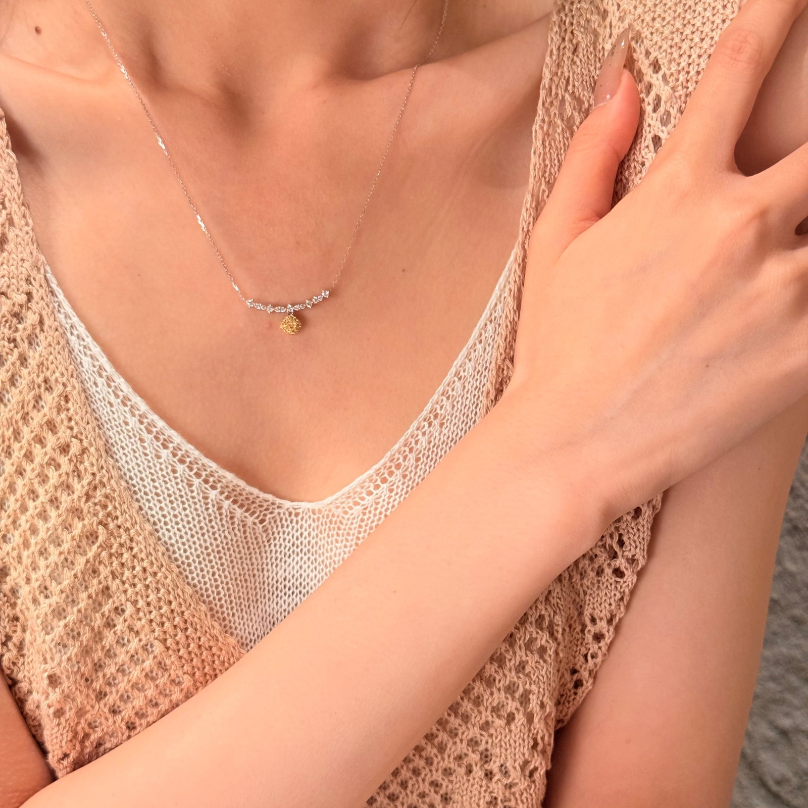 14k Gold 0.42 Ctw Natural Yellow Diamond & Diamond Necklace - 4