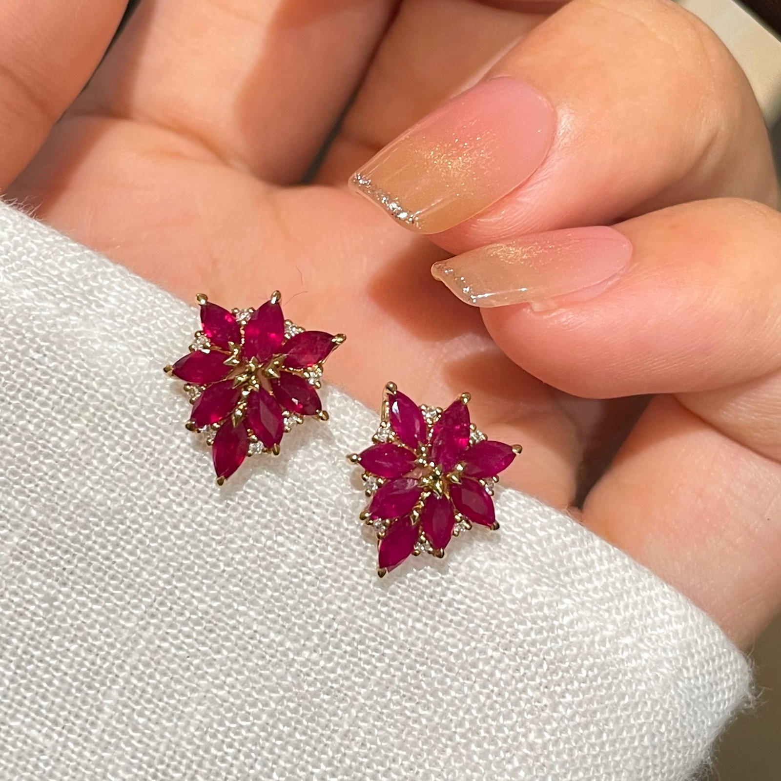 14k Gold 1.5 Ct Natural Ruby & Diamond Earrings - 2