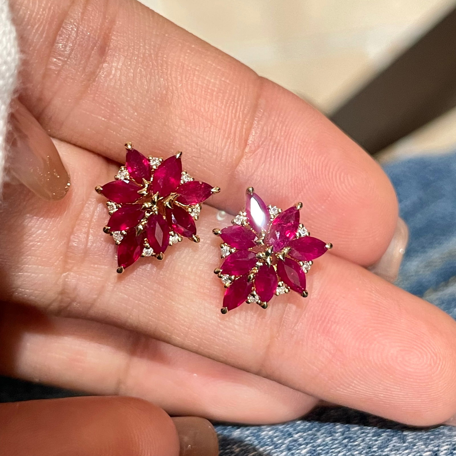 14k Gold 1.5 Ct Natural Ruby & Diamond Earrings - 3