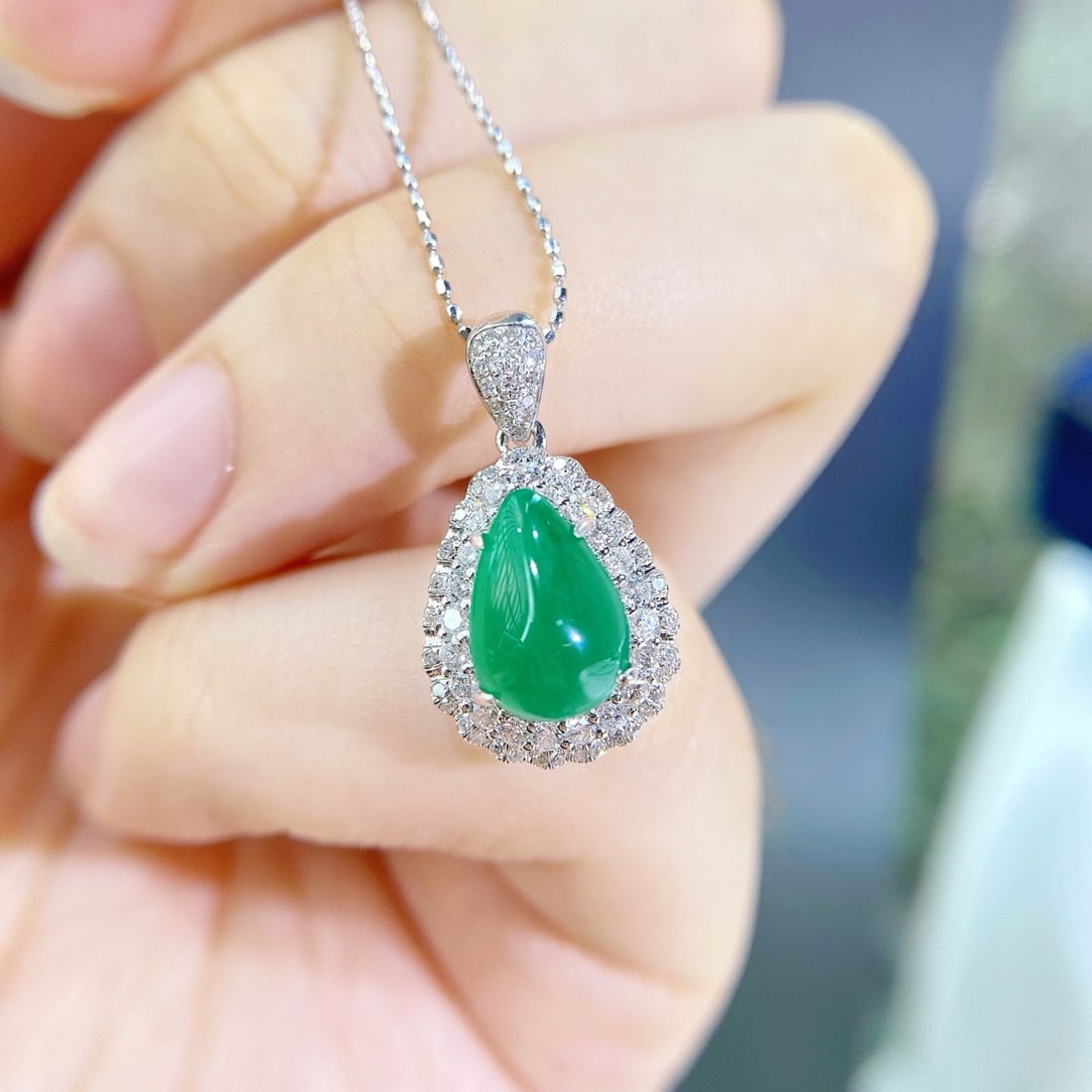 14k Gold 2.99 Ctw Natural Emerald & Diamond Pendant( Without Chain ) - 2