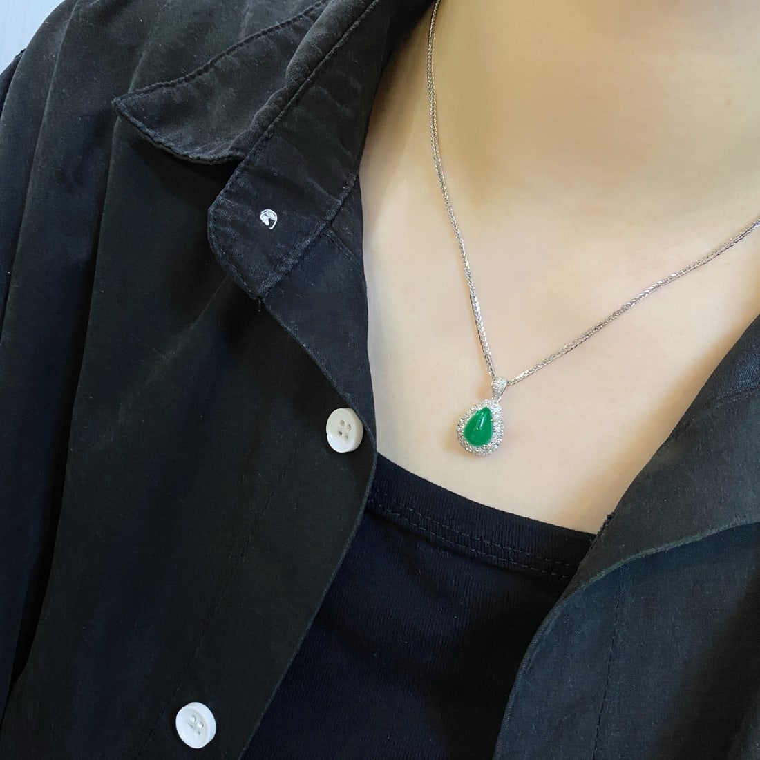 14k Gold 2.99 Ctw Natural Emerald & Diamond Pendant( Without Chain ) - 3