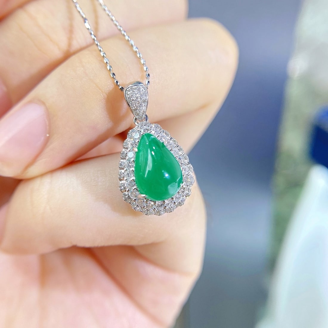 14k Gold 2.99 Ctw Natural Emerald & Diamond Pendant( Without Chain ) - 4