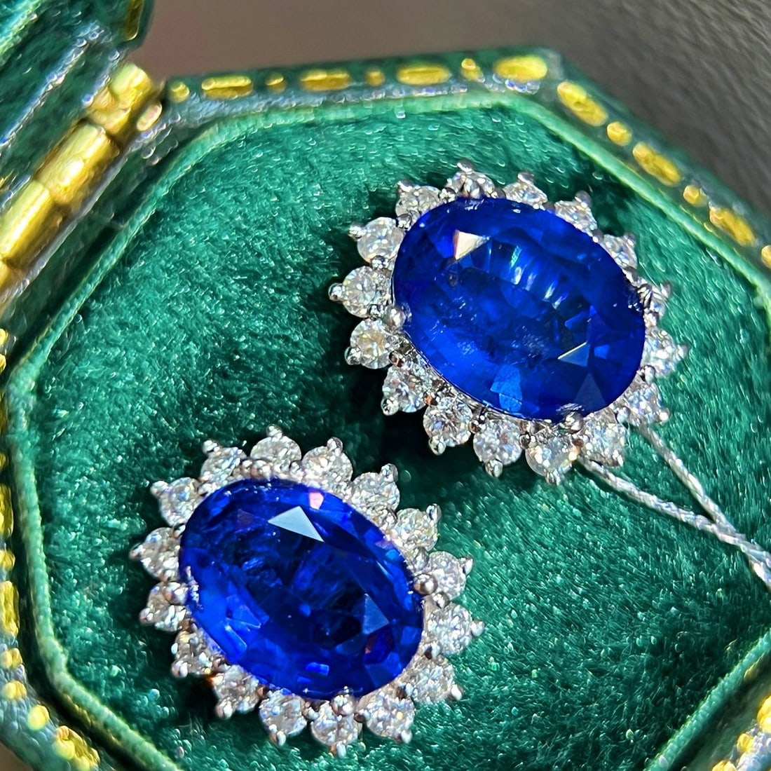 14k Gold 3.36 Ctw Natural Sapphire & Diamond Earrings - 2