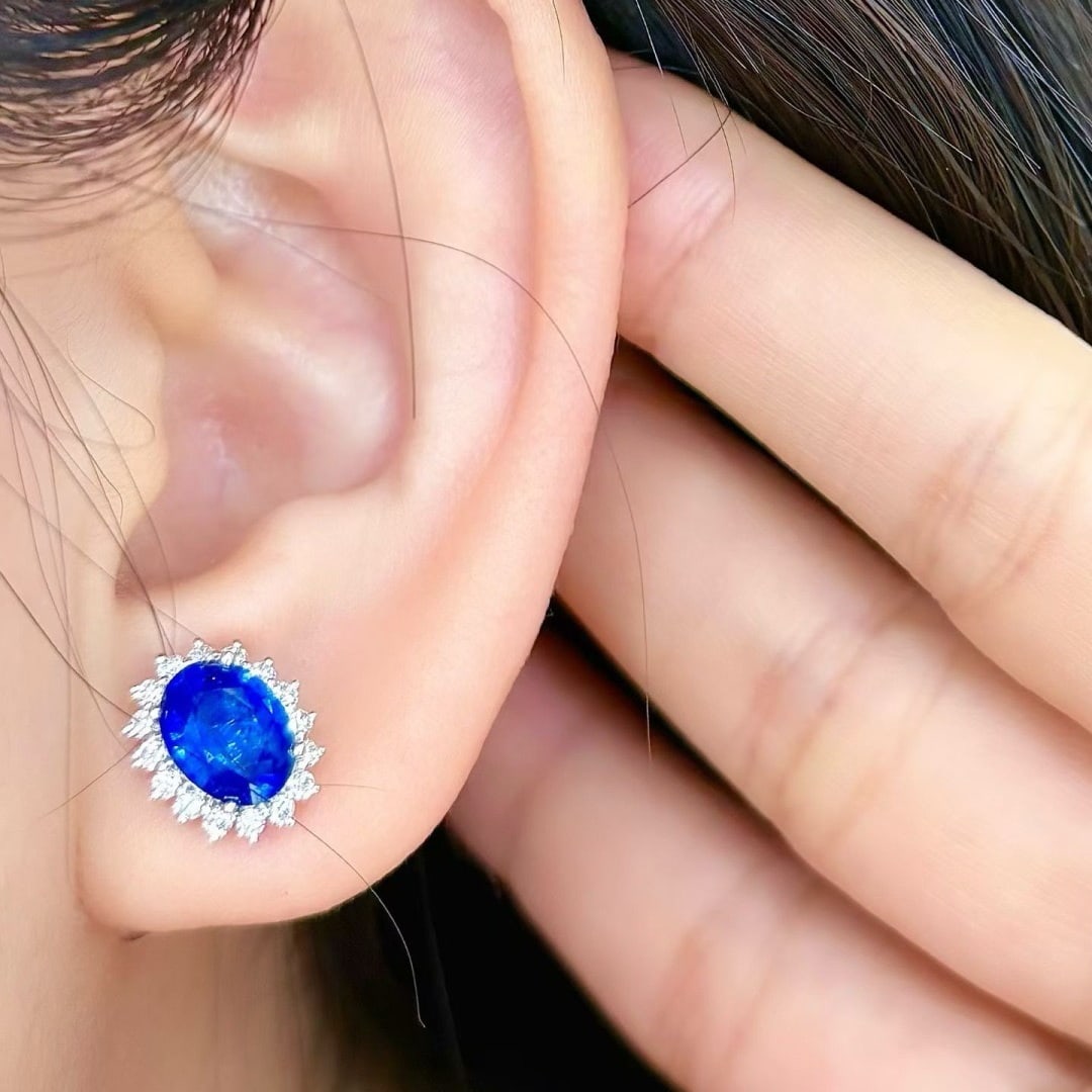 14k Gold 3.36 Ctw Natural Sapphire & Diamond Earrings - 5