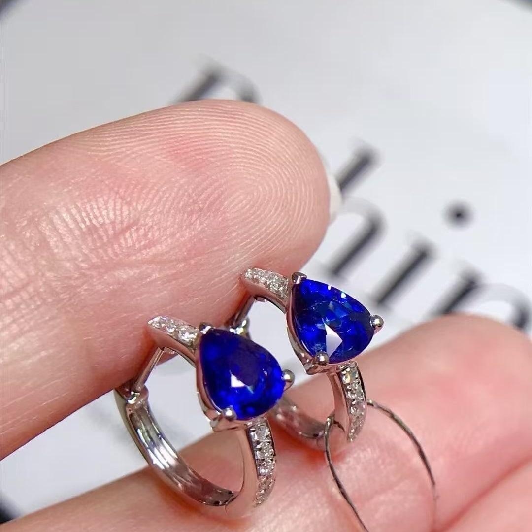 14k Gold 1.35 Ct Natural Sapphire & Diamond Earrings - 3