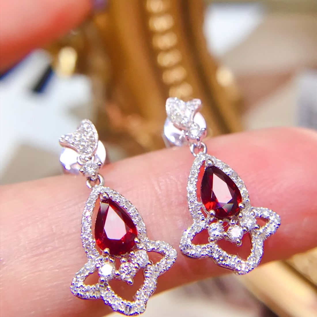 14k Gold 1.26 Ctw Natural Ruby & Diamond Earrings - 2