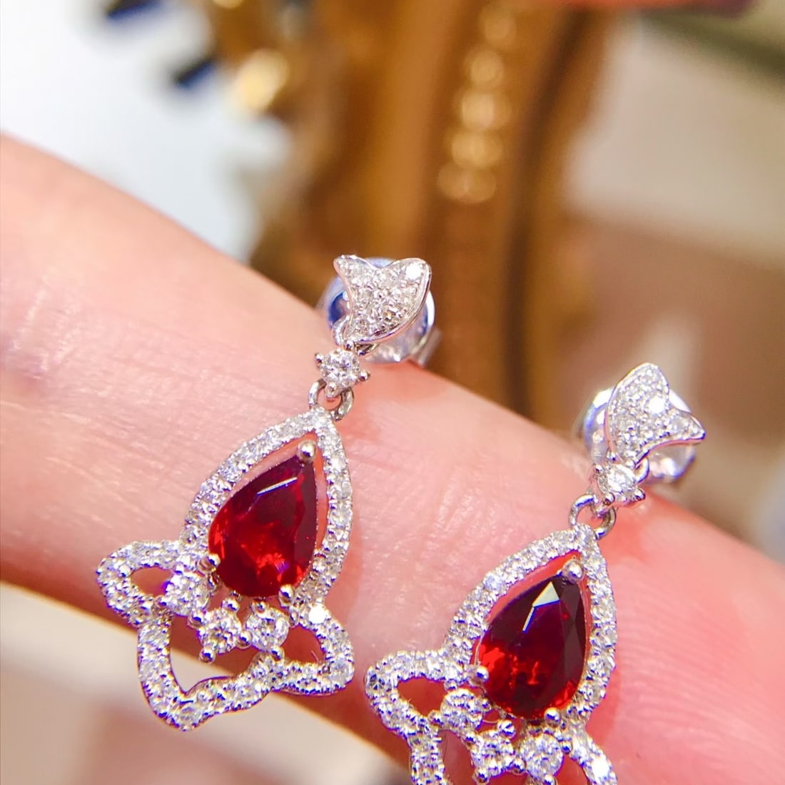 14k Gold 1.26 Ctw Natural Ruby & Diamond Earrings - 3