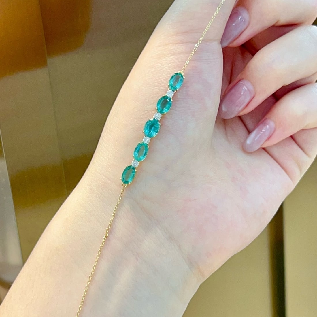 14k Gold 2.2 Ct Natural Emerald & Diamond Bracelet - 5