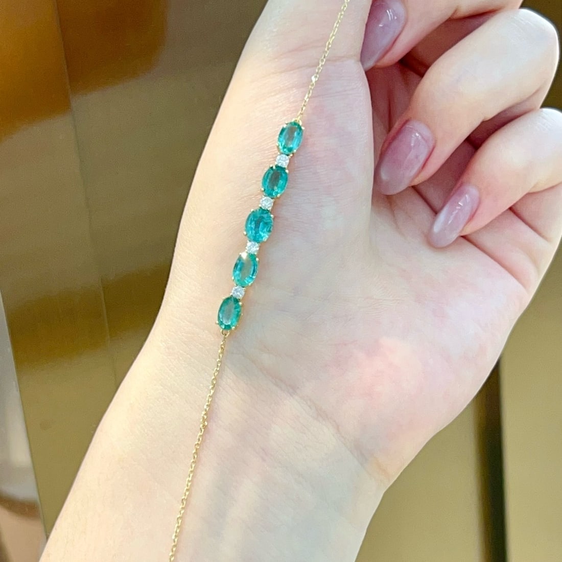14k Gold 2.2 Ct Natural Emerald & Diamond Bracelet - 6