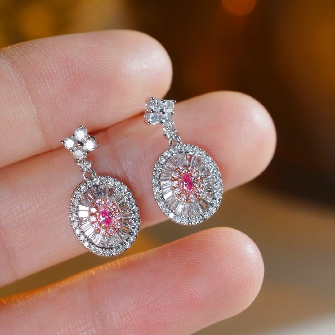 14k Gold 1.00 Ctw Natural Pink Diamond & Diamond Earrings - 2