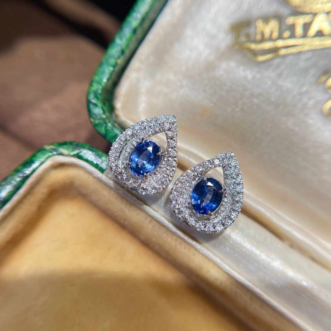 14k Gold 1 Ct Natural Sapphire & Diamond Earrings - 2