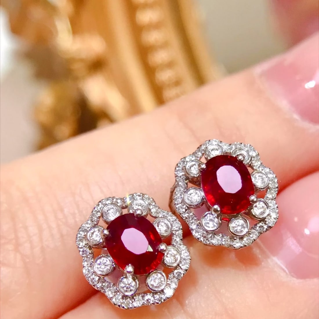 14k Gold 1.72 Ctw Natural Ruby & Diamond Earrings - 2