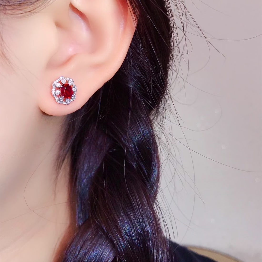 14k Gold 1.72 Ctw Natural Ruby & Diamond Earrings - 4