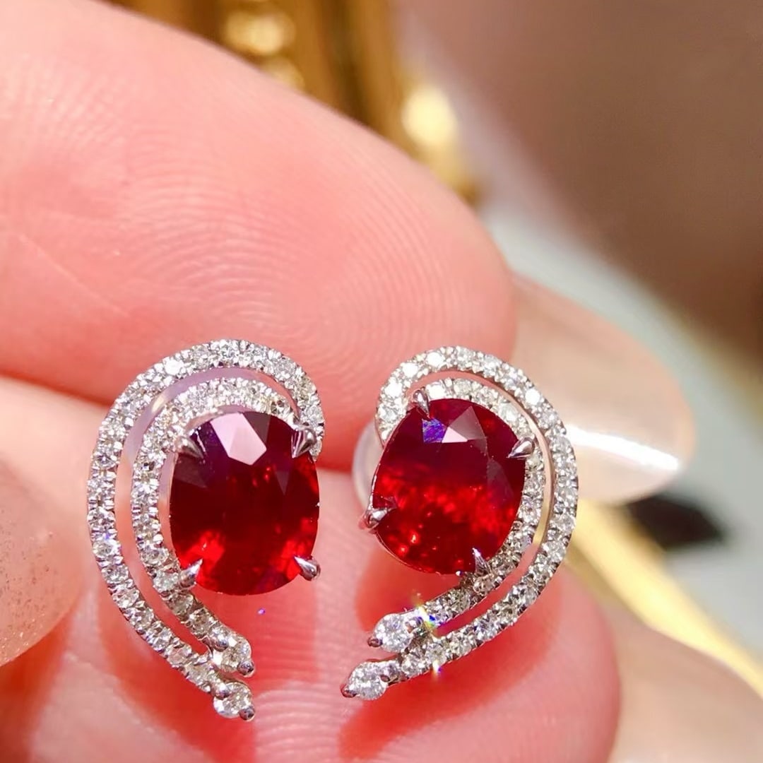 14k Gold 2.0 Ctw Natural Ruby & Diamond Earrings - 3