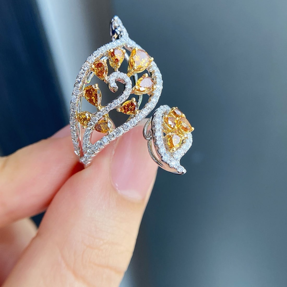 14k Gold 2.20 Ctw Natural Yellow Diamond & Diamond Ring - 2