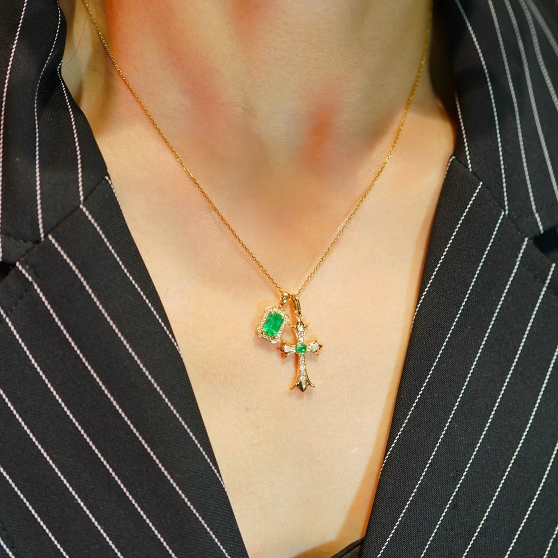 14k Gold 0.6 Ct Natural Emerald & Diamond Pendant( Without Chain ) - 5