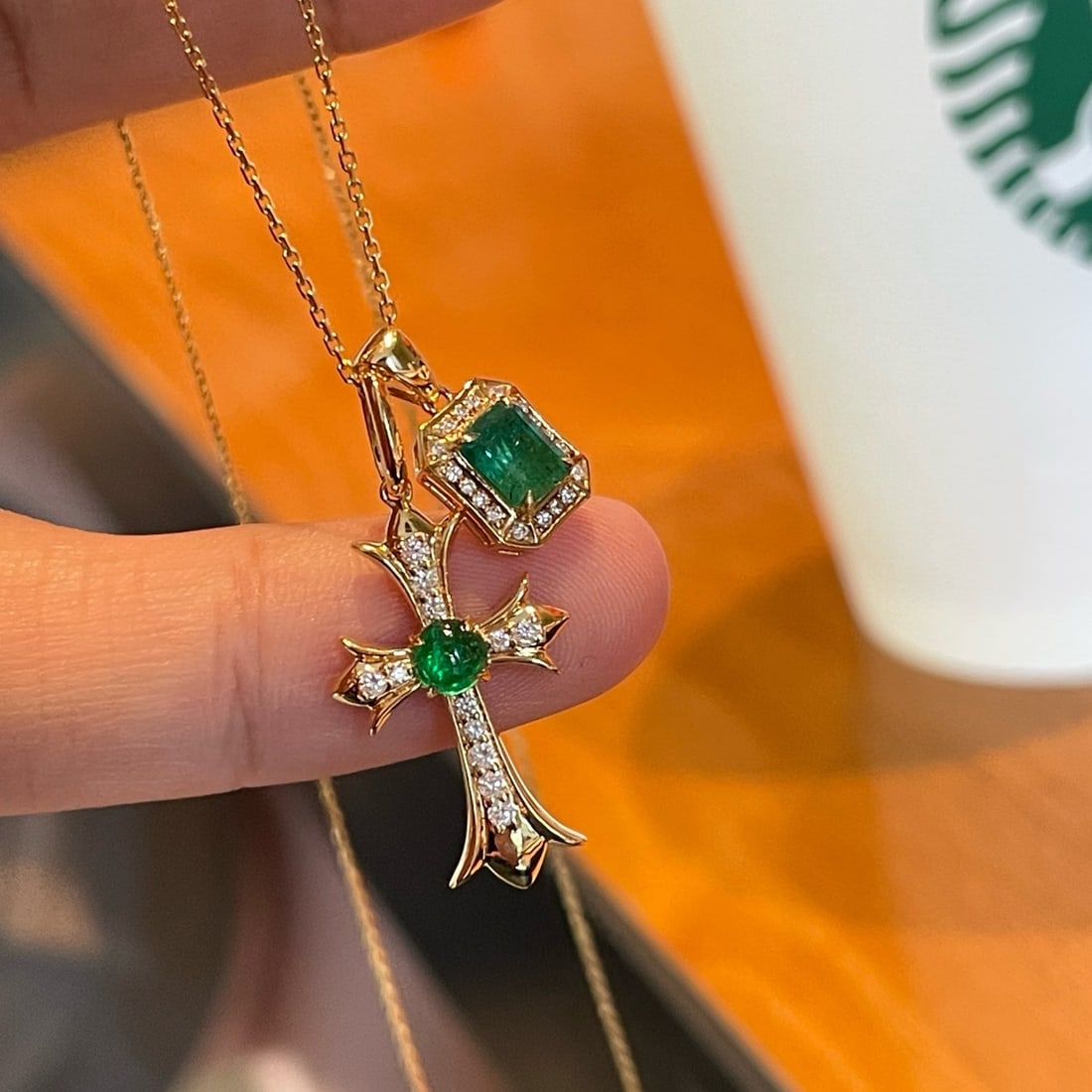 14k Gold 0.6 Ct Natural Emerald & Diamond Pendant( Without Chain ) - 6