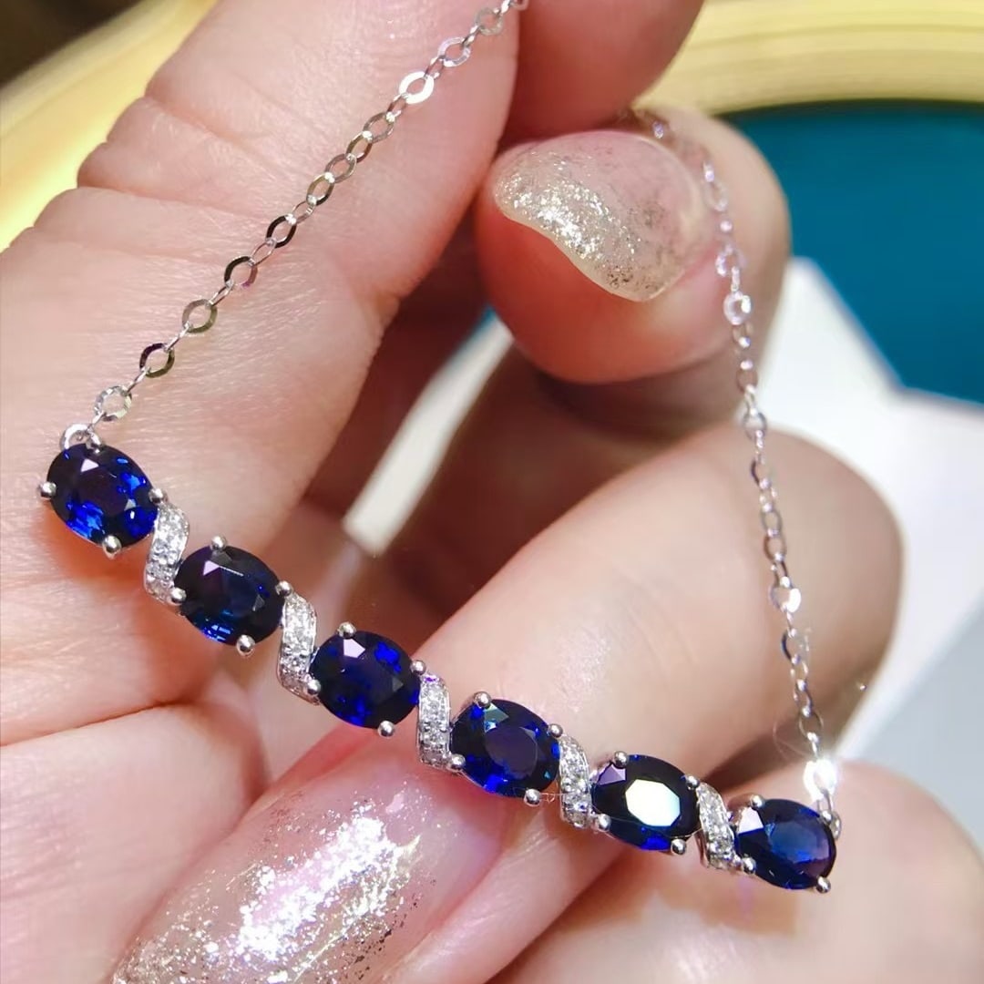 14k Gold 2.2 Ct Natural Sapphire & Diamond Necklace - 2