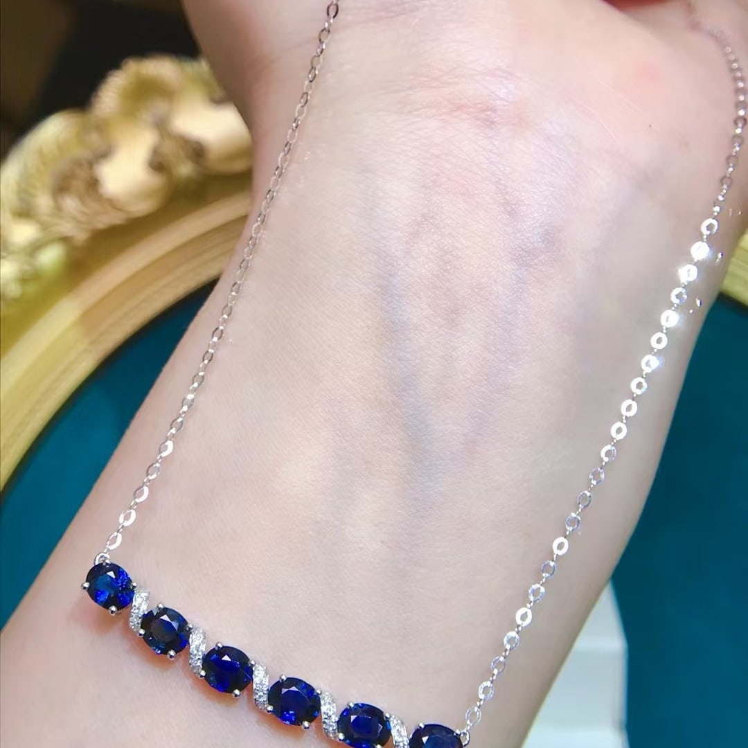14k Gold 2.2 Ct Natural Sapphire & Diamond Necklace - 4