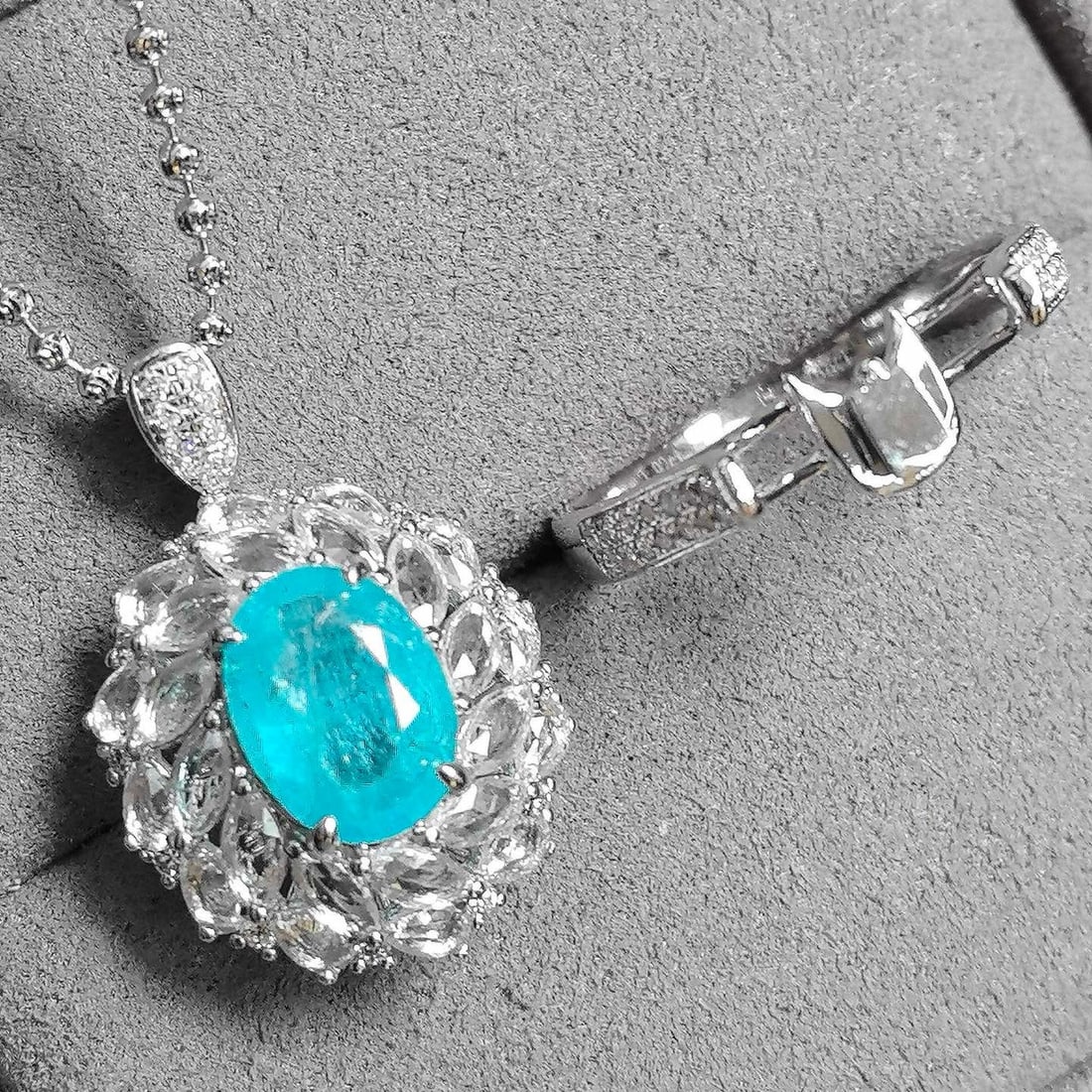 14k Gold 3.41 Ctw Natural Paraiba Tourmaline & Sapphire Ring - 7
