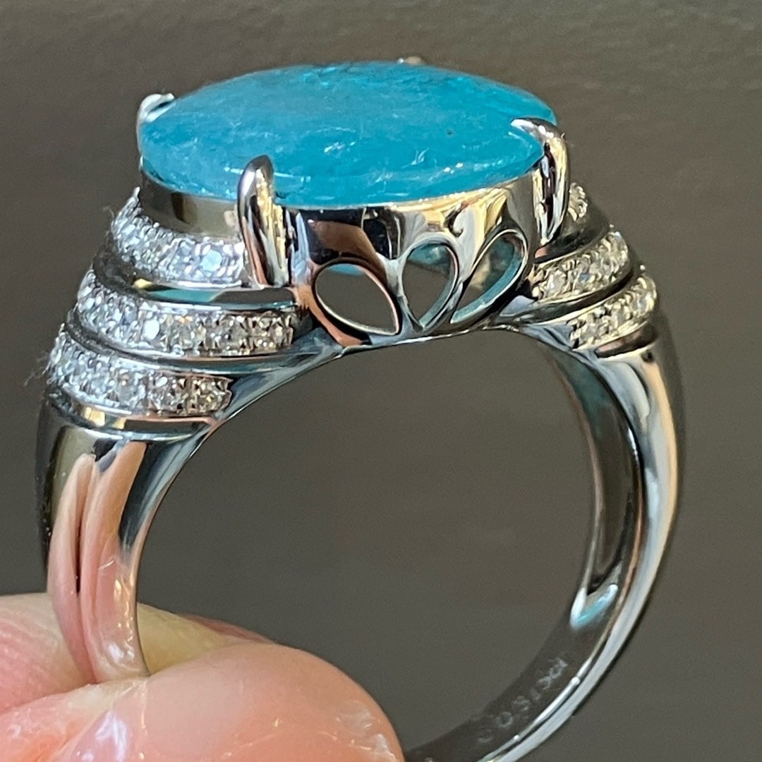 14k Gold 7.71 Ctw Natural Paraiba Tourmaline & Diamond Ring - 3