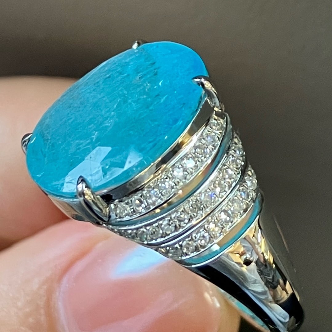 14k Gold 7.71 Ctw Natural Paraiba Tourmaline & Diamond Ring - 4