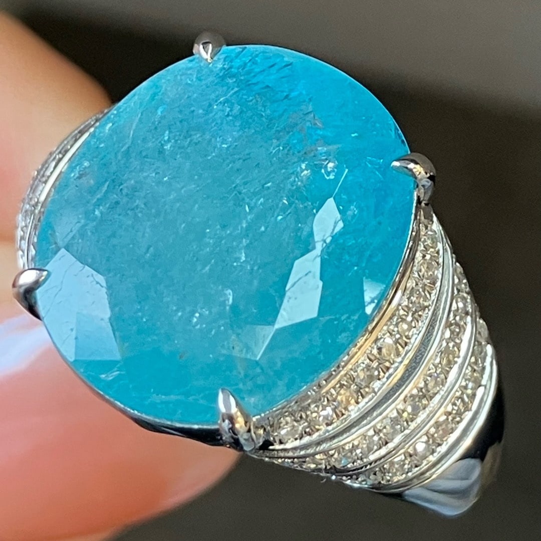 14k Gold 7.71 Ctw Natural Paraiba Tourmaline & Diamond Ring - 5