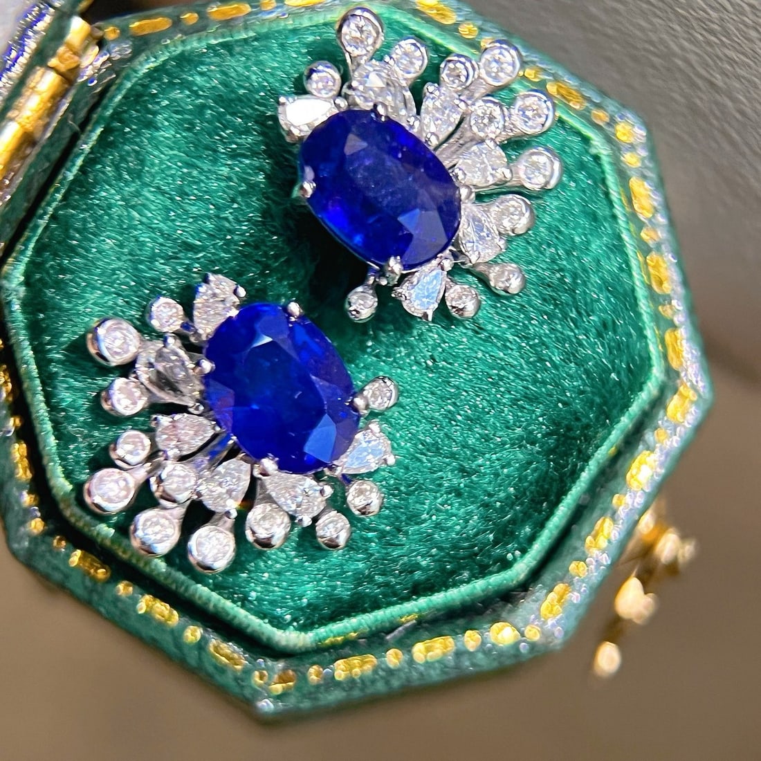 14k Gold 3.05 Ctw Vivid Blue Natural Sapphire & Diamond Earrings - 2